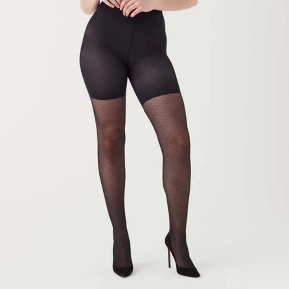 Spanx Tight End Tights Micro Dot Fishnet Tights in Very Black. Sz: C - Picture 2 of 13